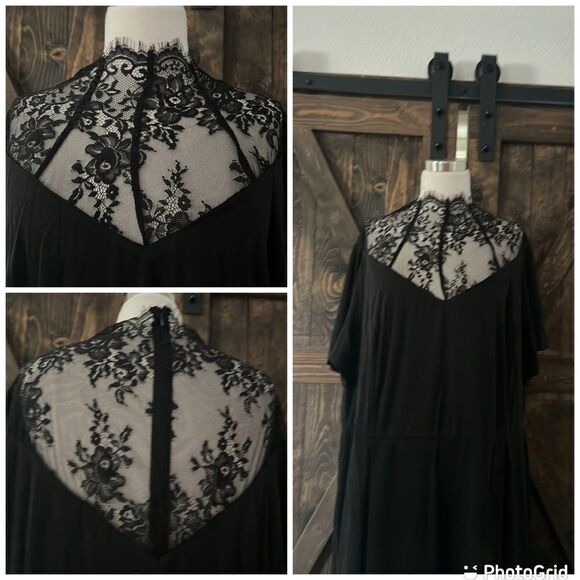 NWT Scarlet Darkness  Gothic Flutter Sleeve Lace Neck A-Line Dress Sz-24W - Picture 14 of 15
